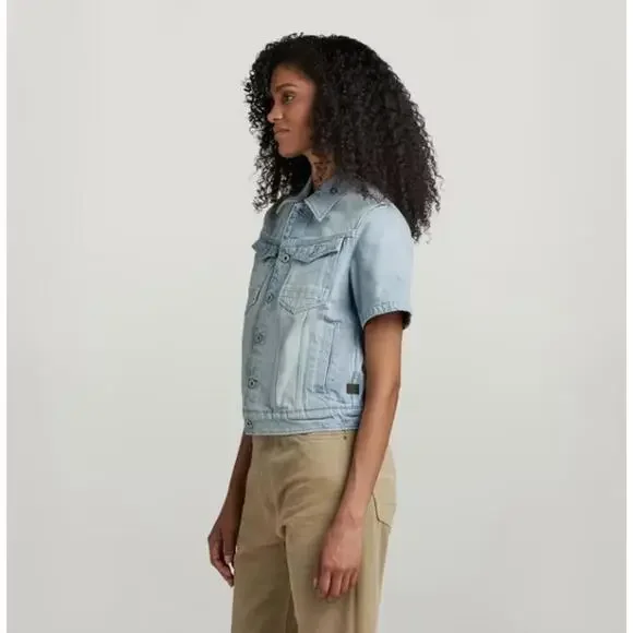 NWT G-Star RAW Arc Short Sleeve Denim Jacket Women’s XS Vintage Electric Blue - Picture 7 of 8